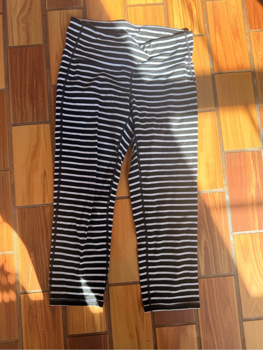 Athleta Black and White Striped Leggings
